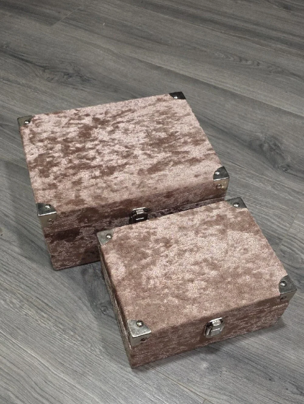 Crushed Velvet Storage Boxes Set - Rose Taupe